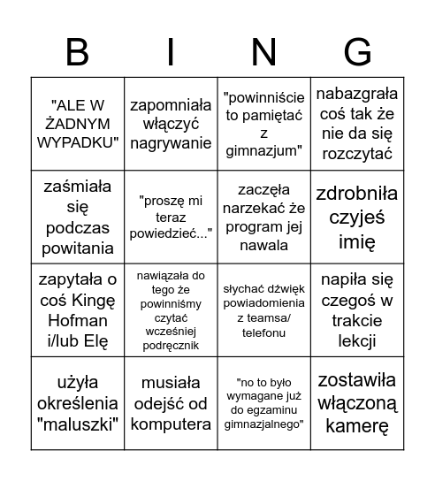 bujnowska Bingo Card