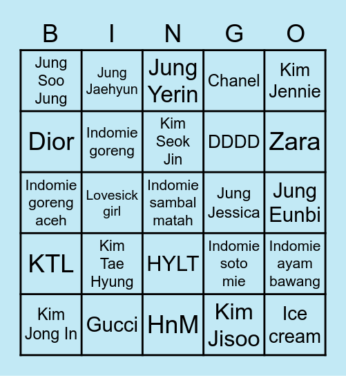 NIUCHANGWOKJ87 Bingo Card