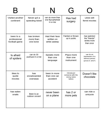 Human Bingo Card