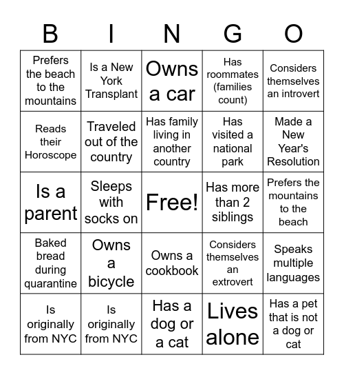 OHC Welcome Back Bingo Card