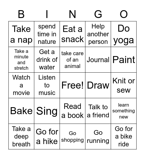 Social skills Group Bingo Card