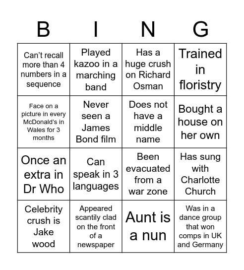 Team fact bingo! Bingo Card