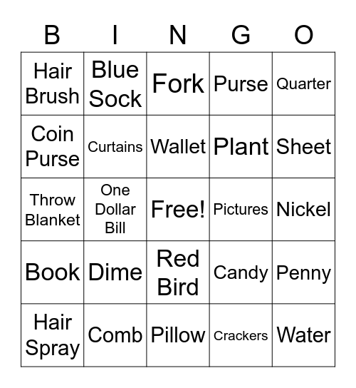 Items in Your Room Bingo Card