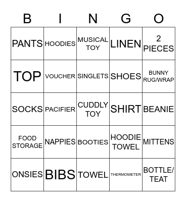 SHAZY'S BABY SHOWER Bingo Card