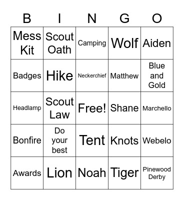 Bear Den Bingo Card