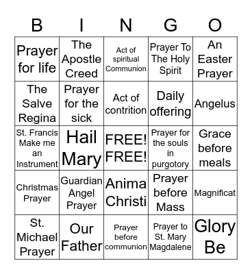 PRAYER  BINGO!!!! Bingo Card