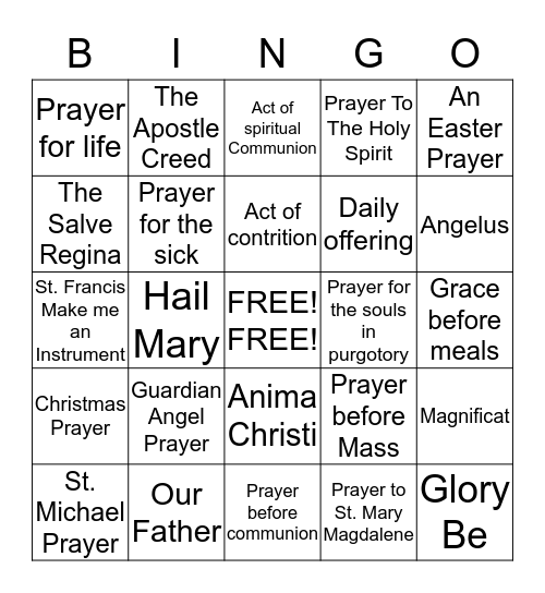 PRAYER  BINGO!!!! Bingo Card