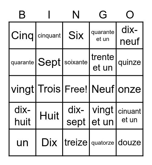 Numbers 1-61 Bingo Card