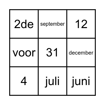 Kalender Bingo Card