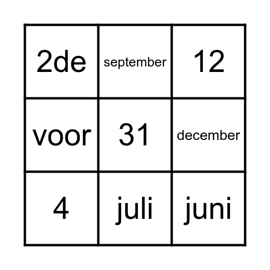 Kalender Bingo Card