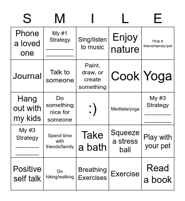 Coping Strategies Bingo Card