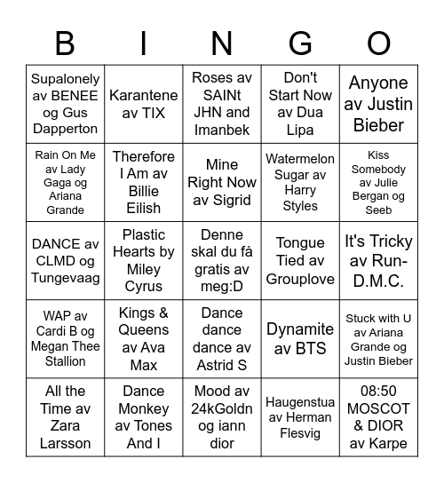 SiOs musikkbingo Card