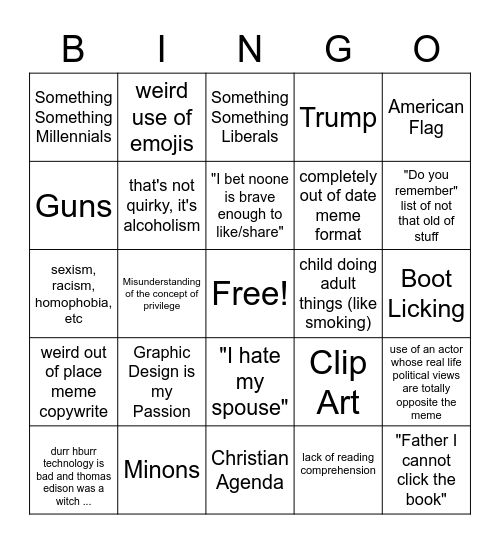 Boomer Meme Bingo Card