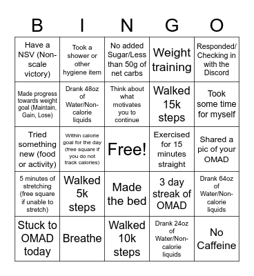 OMAD Bingo Card