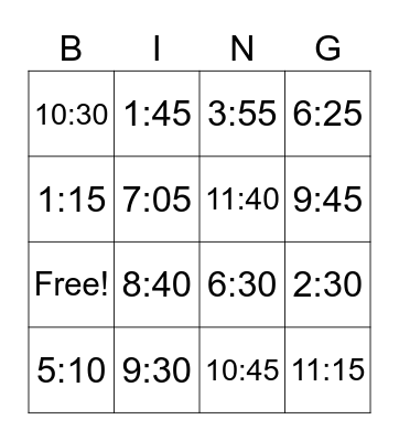 Time Bingo- digital Bingo Card