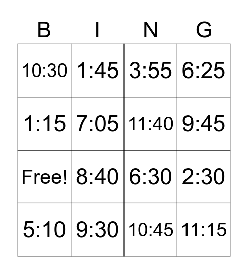 Time Bingo- digital Bingo Card