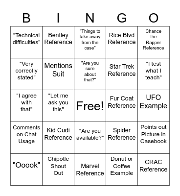 Chafeego Bingo Card