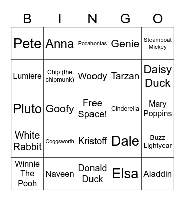 DLW Character Bingo Card