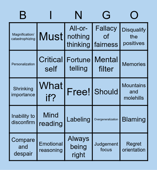 Thought Distortions Bingo Card