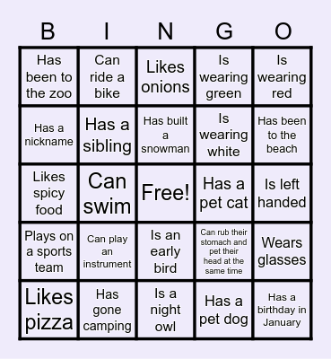 GET TO KNOW YOU- 4th Grade Bingo Card