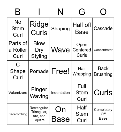 Hairstyling (Wet) Bingo Card