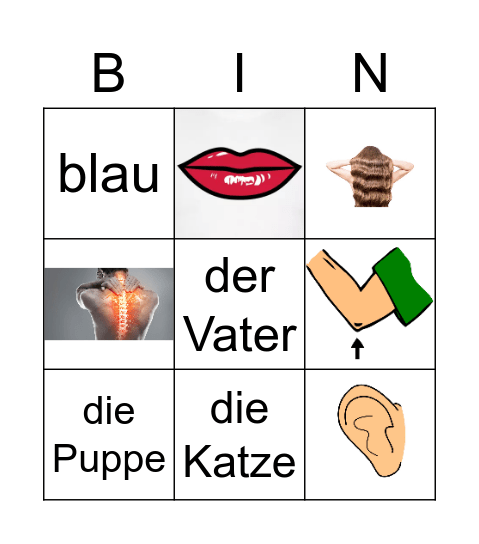 Körperteile Bingo Card