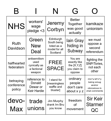 Lothian List Hustings Bingo Card
