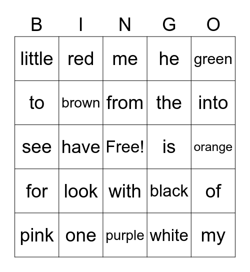 Popcorn Word Bingo Card