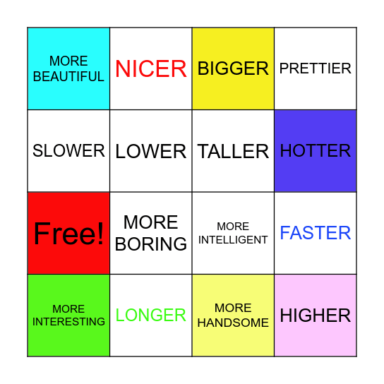 COMPERATIVES Bingo Card