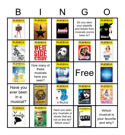 Broadway Bingo Card