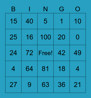 multiplication bingo Card