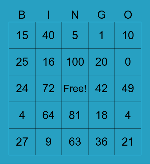 multiplication bingo Card