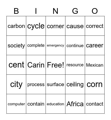 Soft "c" and Hard "c" Bingo Card