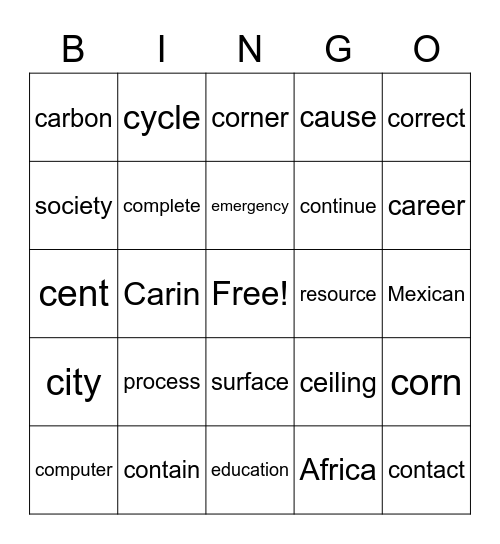 Soft "c" and Hard "c" Bingo Card