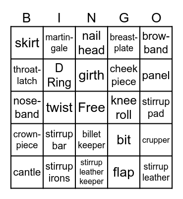 English Tack Bingo Card