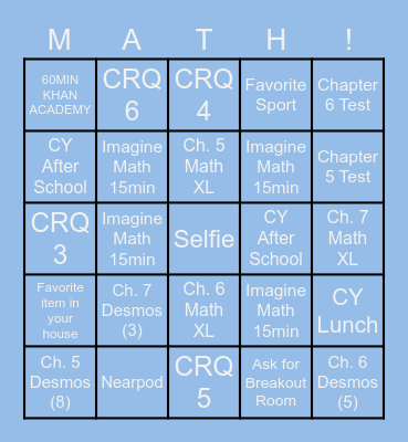 Miss Haukes Algebra Class Catch Up Bingo Card