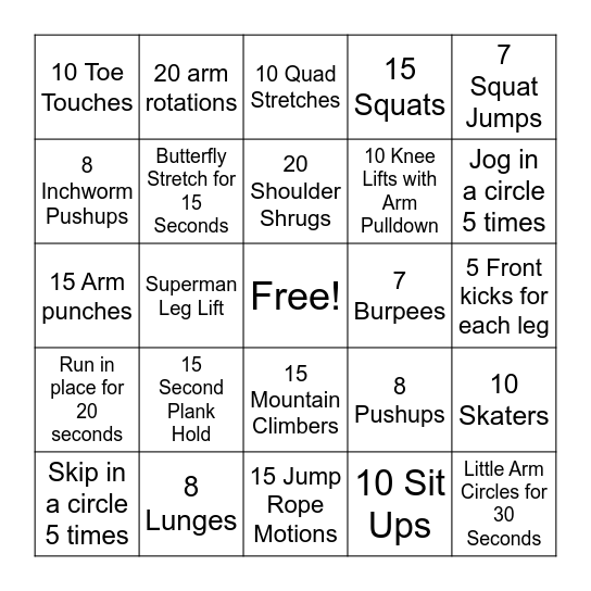 Gym Bingo! Bingo Card