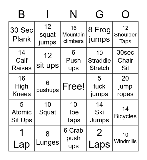 PE Bingo! Bingo Card