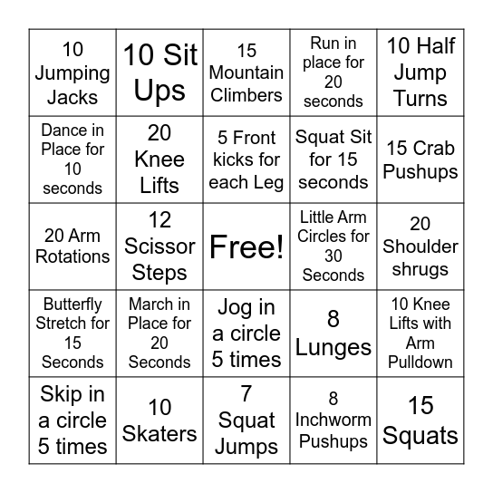 Gym BINGO! Bingo Card