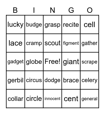 Hard and Soft C & G Bingo Card