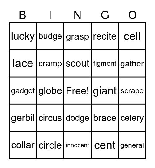 Hard and Soft C & G Bingo Card