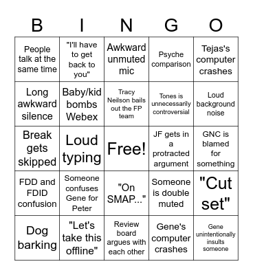 FP CDR Bingo Card