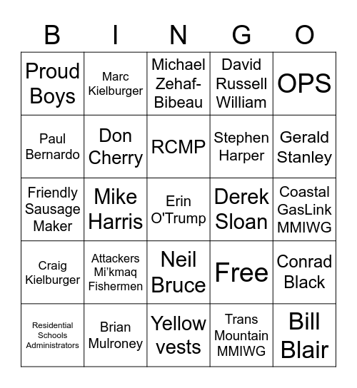 Trump Canadian Pardons Bingo Card