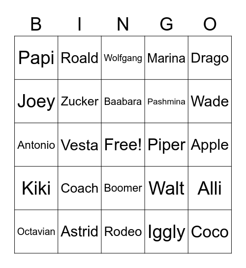 Villager Bingo Card