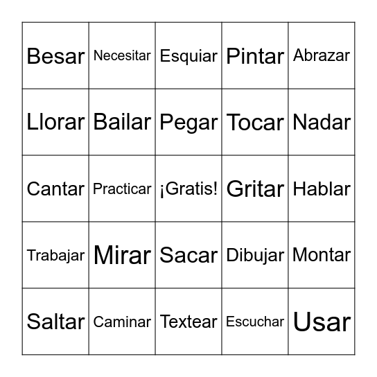 AR Verbos Bingo Card
