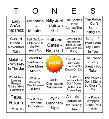 Game Of Tones 1/18/21 Game 6 Bingo Card