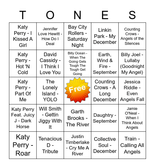 Game Of Tones 1/18/21 Game 7 Bingo Card