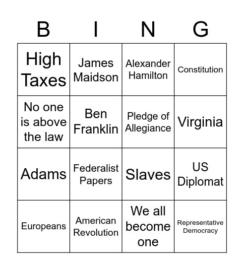 Citizenship Chapters 1-4 Bingo Card