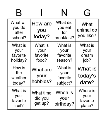 Daily Questions Bingo Card