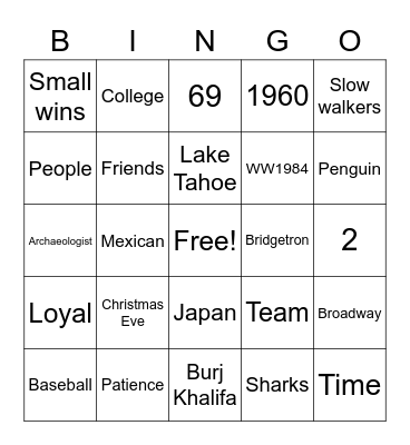 Kelly Bingo Card